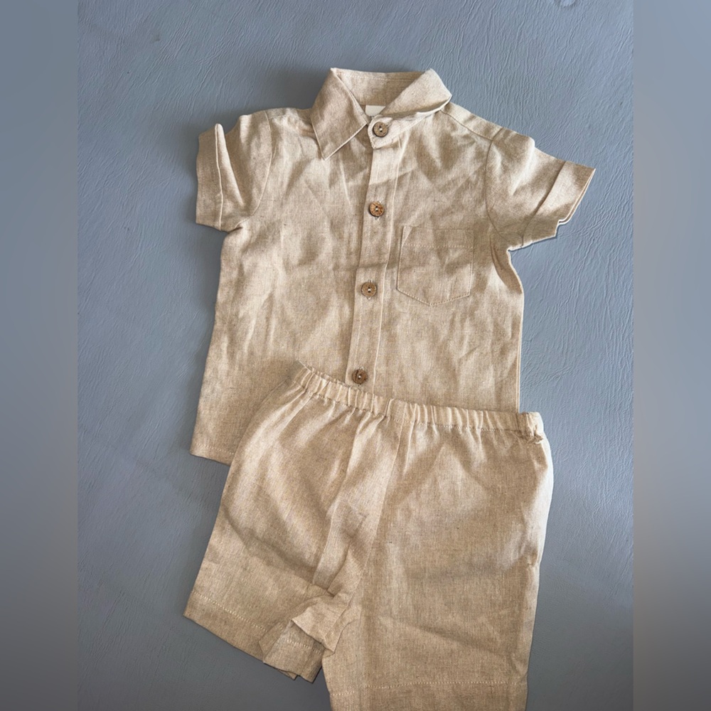 Kids Beige Matching Set with Button‎ Details